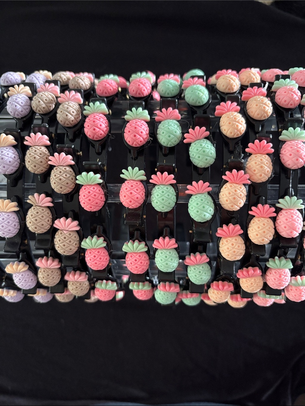 Colorful Pineapple Plastic Headbands with Mini Claw Clips Set Of 12